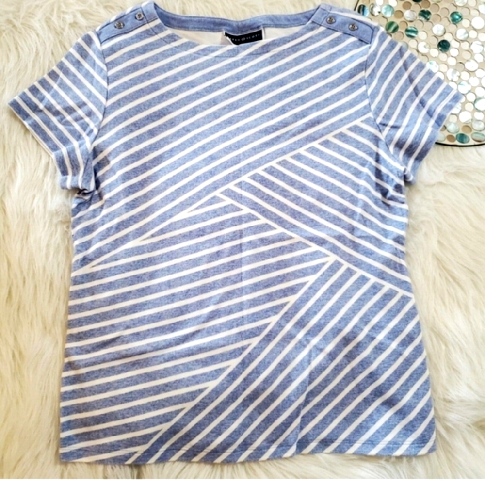 Karen Scott Boat Neck light blue Striped Tee